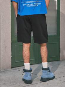 Open Phase 男士宽松篮球字母印花休闲运动短裤，夏季 - 黑色 - 查看 2