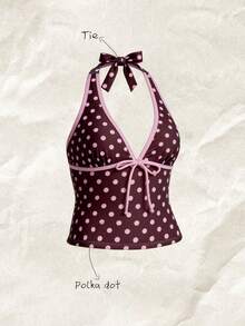 Elavelle Women's Random Print Spaghetti Strap Bow Tie Camisole Bikini Top, Spring/Summer - Multicolor - View 1