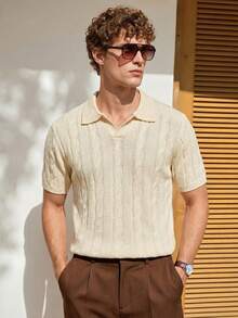 Manfinity CityGents 男士时尚休闲绞花针织短袖上衣 - 杏色 - 查看 4