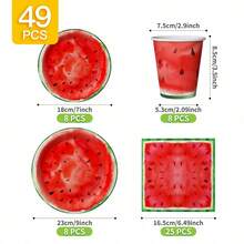 西瓜图案一次性餐盘、餐巾纸和杯子套装，可供8位客人使用。这款一次性派对用品套装（包括餐盘、餐巾纸和杯子）非常适合生日派对、婚礼和家庭野餐。 - 查看 6