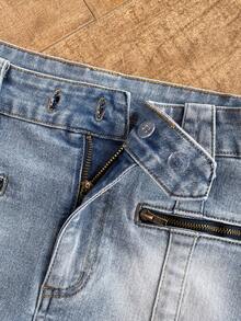 Elamini 女士夏季时尚街头休闲水洗前打结修身露脐牛仔背心和紧身迷你裙套装 - 藍色 - 查看 7