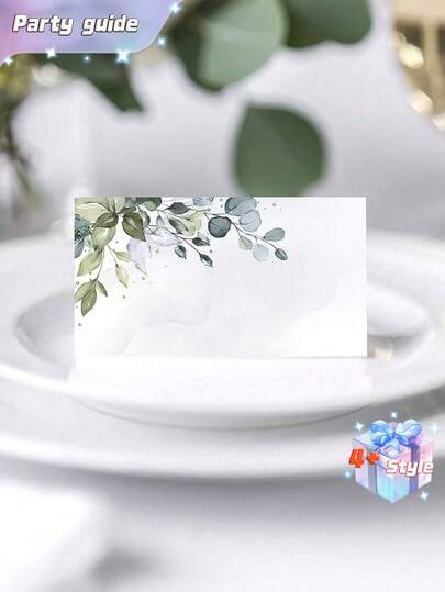 20/40 piezas Colección de tarjetas de lugar estilo acuarela con hojas verdes para bodas o fiestas, tarjetas de lugar para mesas, con líneas guía para doblar fácilmente, tamaño 3.54 pulgadas * 3.93 pulgadas, para el Día de San Valentín, boda de San Valentín, cumpleaños