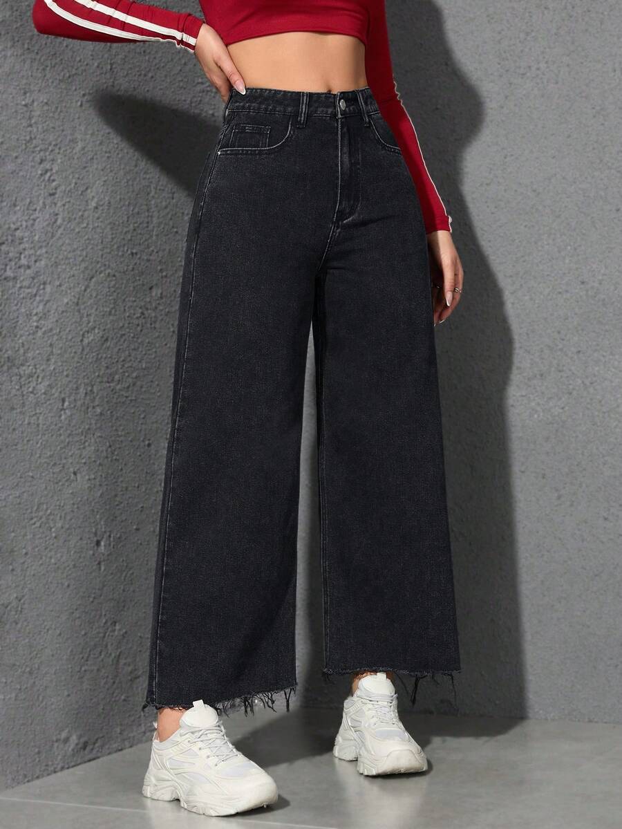 Jeanoix Women's Solid Color Minimalist Casual Denim Jeans - Black - View 1