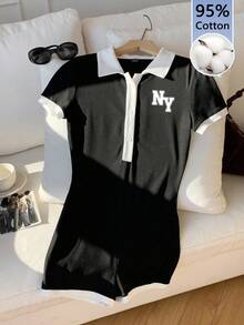 Attitoon Women's Casual Minimalist Jumpsuit - Black and White - View 3