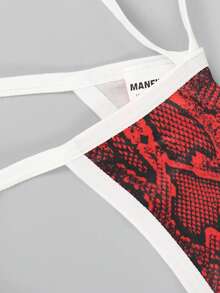 男士蛇皮印花镂空性感三角裤 - 紅色 - 查看 7