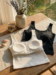 SHEIN EZwear 黑白针织弹力吊带背心多件装 - 彩色 - 查看 2