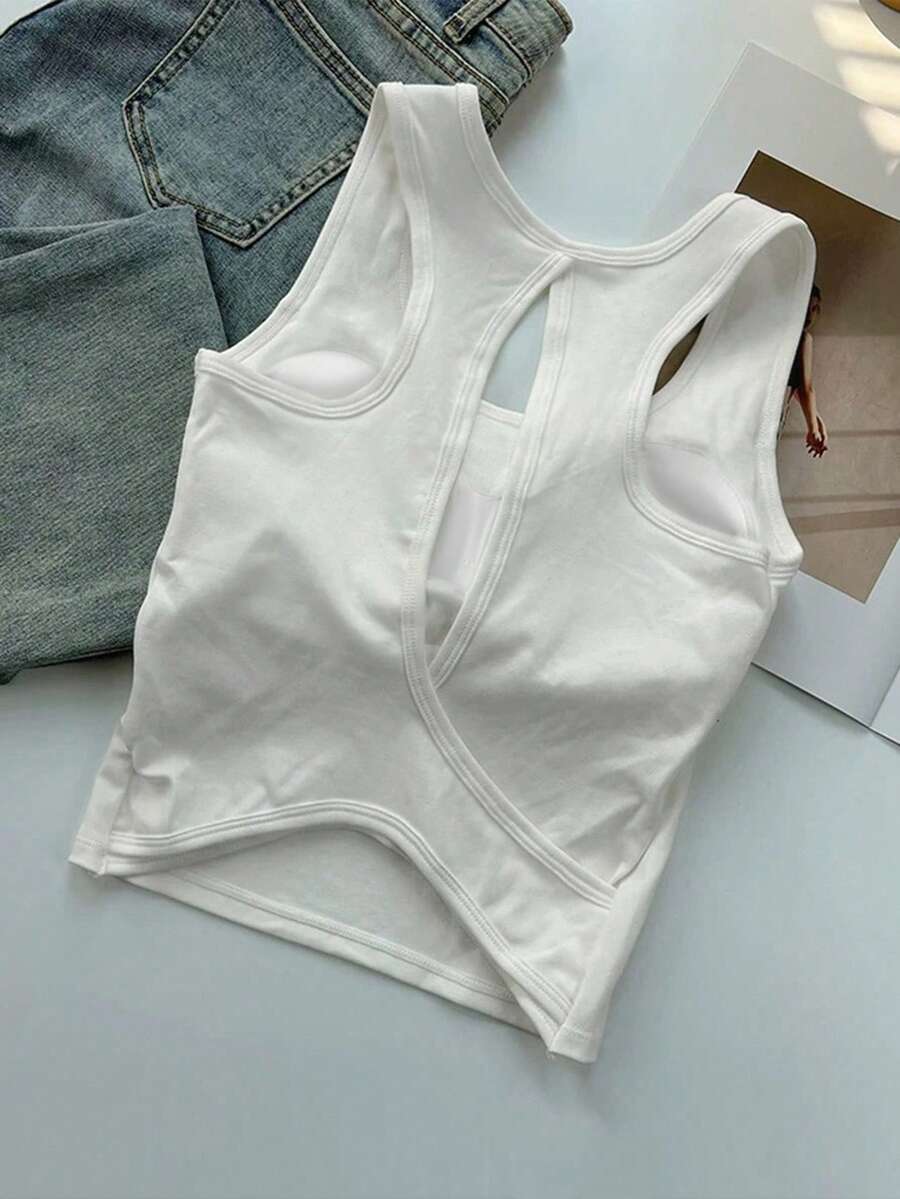 INAWLY Women's Solid Color Slim Fit Tank Tops, Casual Athleisure Basic Daily Wear, Summer Gym Workout White - White - View 1