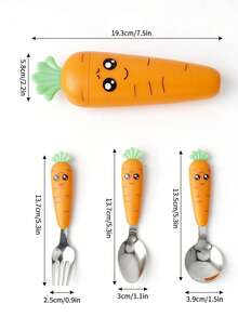 1个勺子/1套胡萝卜形塑料柄不锈钢餐具套装（三件套），盒装，厨房用品，圣诞礼物，学习用品 - 彩色 - 查看 7