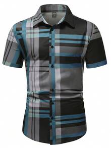 Manfinity Homme Camisa de manga corta a cuadros casual y de negocios para hombre, ideal para el verano y el diario - Multicolor - Ver 4