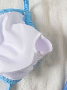 SHEIN Tween Girl Vacation 3pcs Blue Starfish Metal Button Bikini 3 Pieces Set, Beach Holiday - Blue - View 9