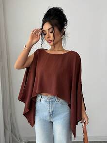 Rafferiza Áo kiểu nữ màu nâu caramel thanh lịch, chất liệu dệt, có thể mặc nhiều kiểu, phù hợp cho công sở và mặc hàng ngày. - Rỉ Nâu - Xem 2