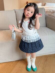 Dazy Kids Young Girl Lace Ruffle Casual Versatile Daily Wear Mini Skirt - White - View 3