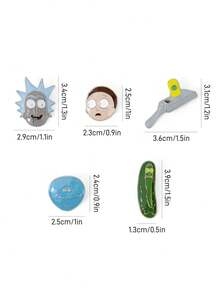 Rick and Morty X SHEIN 5件套时尚可爱卡通锌合金胸针别针套装，包包挂饰，适合作为礼物、收藏品、纪念品 - 彩色 - 查看 3