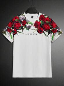 GENTILAND Men Floral & Letter Graphic Tee - White - View 1