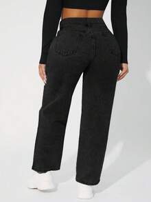SHEIN ICON Jeans de mezclilla negra sin estiramiento de moda callejera para mujer de talla grande - Negro - Ver 2