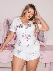 Slumberry CURVE Große Größen Frauen Y2K Schmetterling Muster süßer Pyjama-Jumpsuit - Verschiedenfarbig - Übersicht 3