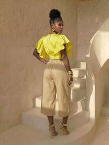 BamGleam 春季情人节新年假期新款独特设计卡其色休闲时尚嘻哈女裤，时尚休闲假日女装，适合日常外出、旅行度假、派对聚会、激情假日浪漫派对聚会。 - 卡其色 - 查看 2