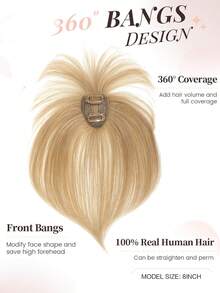 Bangs Hair Clip 8" Hair Toppers For Women Real Human Hair 360° 3D Cover Real Hair Topper With Bangs Straight Hairpieces Clip In Bangs - S24 - View 2