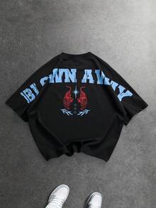 STYNVO Men's Casual Tiger & Letter Print Round Neck Short Sleeve T-Shirt, Summer - Black - View 2