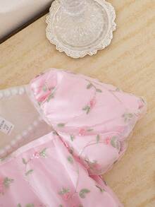 Elladie kids 女童优雅花瓣袖玫瑰提花蕾丝网纱公主裙，女童夏季新款时尚仙女裙，1 件套 - 粉色 - 查看 10