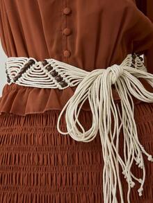 MOTF PREMIUM NEW BOHEMIAN STYLE BEADED FRINGED BELT - White - View 8