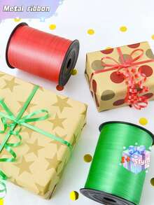 SHEIN 1 Roll, 250 Yard Red Curling Ribbon For Gift Wrapping, Balloon String, Wedding, Birthday, - Metallic Shiny " Ribbon For Bouquets And Flower Wrapping Paper Valentine DAY, Valentines Wedding, Birthday - Red - View 3