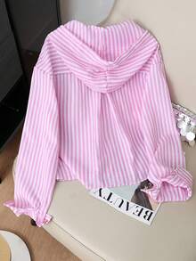 Resyla Nueva camisa con capucha holgada a rayas azules, protección solar - Rosa - Ver 2