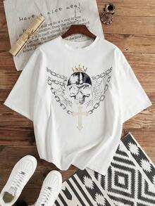 Manfinity Homme Áo nam tay ngắn cổ tròn kiểu dáng thường ngày, thích hợp mặc ở nhà vào mùa hè. - trắng - Xem 6