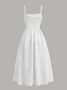 Girlism Tween Girls' White Solid Color Pleated Fitted Waist Elegant Camisole Dress, Suitable For Spring/Summer, Luncheon, Festivals, Outings - White - View 2