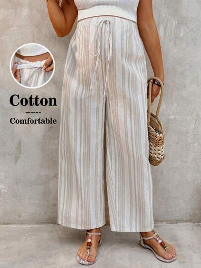 SHEIN Spodnie ciążowe w paski, z regulowaną talią i prostymi nogawkami