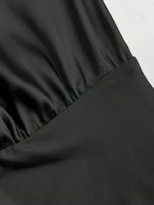 Sweetra French Mint Green Draped Neck Sleeveless Bodysuit, Elegant For Spring/Summer Commute - Black - View 4