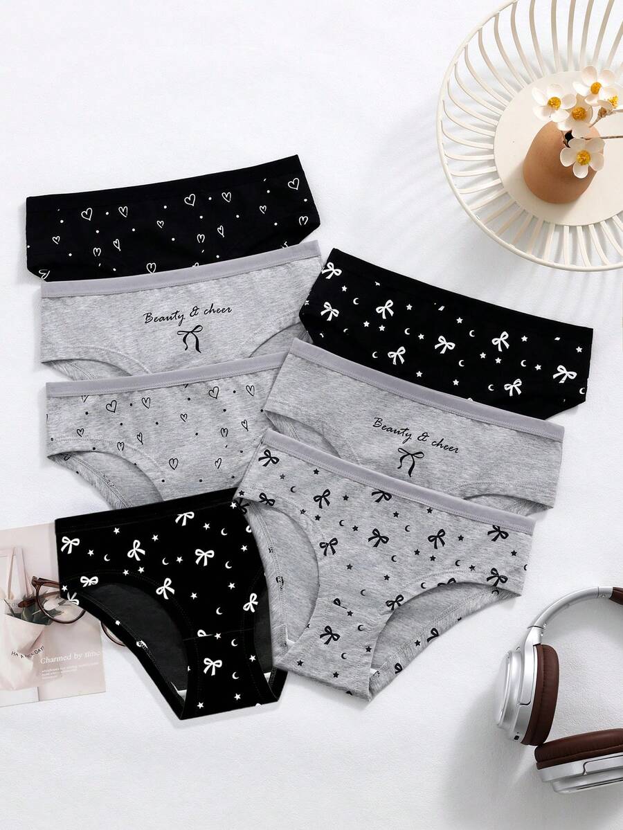7条/包 女童爱心、星星、线条印花卡通可爱时尚内裤，适合大龄女孩 - 彩色 - 查看 1