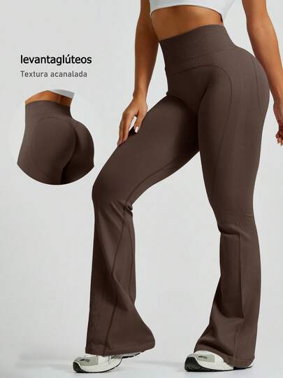 1 pieza de color sólido para mujeres de cintura alta pantalones de yoga con forma de campana diseño elástico slim fit para deportes de fitness para correr y actividades al aire libre cintura elástica ropa deportiva cómoda para el verano estilo de las mujeres