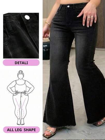 Dazy Plus 弹力水洗做旧环绕式喇叭长款女童牛仔裤，适合所有季节