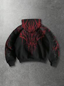 ROMWE MEN Goth Sudadera de manga larga con estampado gótico de bloques de color, de corte holgado, para hombre, estilo casual de primavera/verano, Y2K - Negro - Ver 2