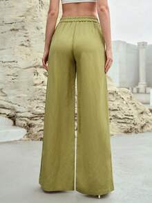 MOTF PREMIUM QUẦN VEST PHA VẢI LINEN CÓ DÂY RÚT Ở EO, XUÂN/HÈ - màu xanh lá - Xem 3