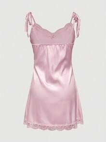 ROMWE Avant Women's Angel Cross Print Satin Mini Dress - Baby Pink - View 2