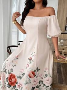 Weeklong Plus Size Women's Spring/Summer Strapless Waist-Cinched A-Line Dress With Exquisite Floral Placement Print, Elegant - Multicolor - View 5