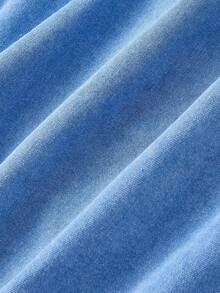 Sweetra Women's Summer Casual Vacation Bubble Sleeve Drawstring Pleated Hollow Waist Denim Dress - Blue - View 4