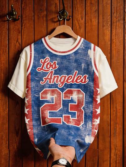 Aesthetic Post 男士撞色圆领字母印花休闲短袖T恤