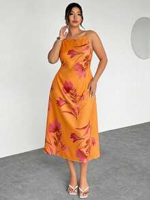 Firerie Plus Size Floral Print Camisole Dress - Coral Orange - View 5