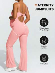 SHEIN Maternity Solid Color Camisole & Flared Pants Set,Word Cup - Baby Pink - View 2