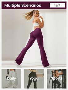 Eassivo Eassivo Pantalones acampanados con pliegues elásticos de unicolor minimalistas para mujer - Morado - Ver 6