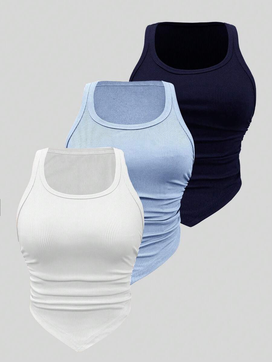 Glamine Conjunto de camiseta de tirantes con cuello en V y bajo plisado multicolor - Multicolor - Ver 1