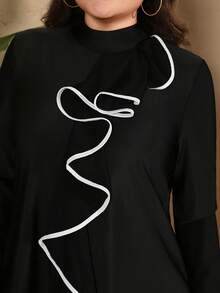 Swim Mulvari Plus Size Colorblock Ruffle Trim Burkini - Black - View 5
