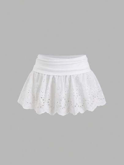 Sweetra Spring/Summer Romantic Vacation Low Waist Ruffled Lace Trim Casual Mini Skirt For Women