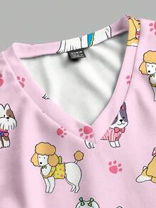 TaskEZ Casual Minimalist Cartoon Print V-Neck Short Sleeve Scrub Uniform Top - Multicolor - View 4