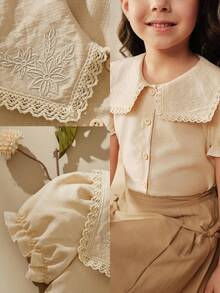 SHEIN Áo kiểu ren thêu thời trang cho bé gái, thích hợp cho những buổi đi chơi thường ngày và mặc dạo phố. - Màu be - Xem 13