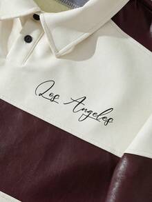 ROMWE MEN Áo Polo nam dáng rộng kẻ sọc chất liệu PU - Nhiều màu - Xem 2