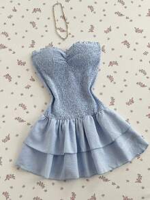 Sweetra Vestido sin tirantes con volantes en el bajo, primavera/verano para mujer - Azul - Ver 1